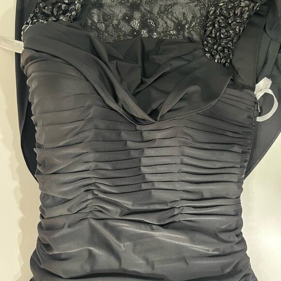 Sherri Hill Black Rouched Lace Draped Jewel Straps Bodycon Mini Dress Size 4 - Picture 12 of 15